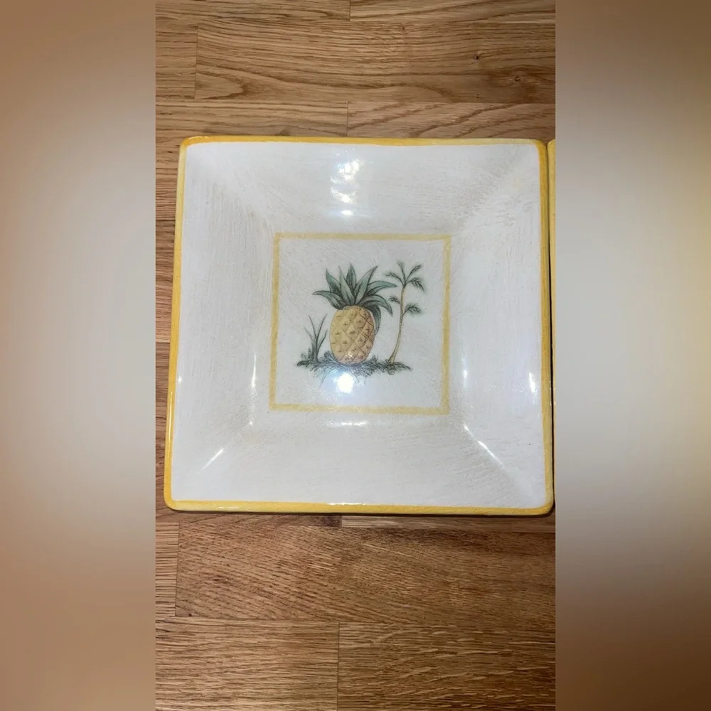 Williams Sonoma Square Plates Verano Tile Sun Palm Tree Pineapple Made Italy 8.5